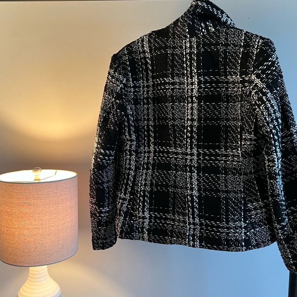 ELIE TAHARI Black and White Plaid Tweed Blazer Jacket - Picture 7 of 10